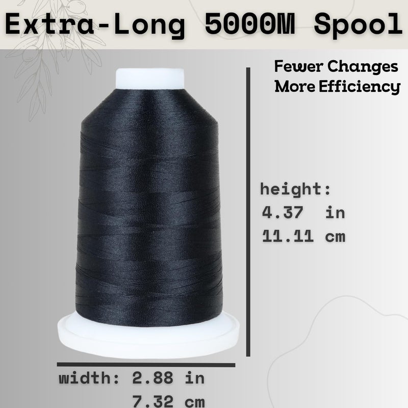 simthread Trilobal Polyester Thread – 5000M (5500yds) No.40 – Super Sheen, Tangle-Free – Built-in Thread Lock Spool – Compatible with Brother, Singer, Janome & More, Black-900 - Image 3